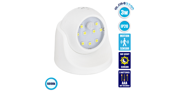 79000 Λευκό Φωτιστικό Μπαταρίας σε Σχήμα Κάμερας LED SMD 3W 300lm με Αισθητήρα Ημέρας-Νύχτας και PIR Αισθητήρα Κίνησης Ψυχρό Λευκό 6000K