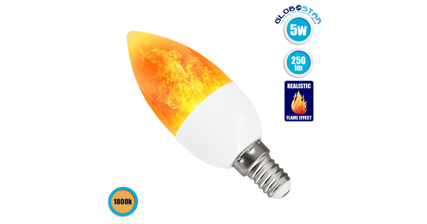 76074 Λάμπα E14 C37 Διακοσμητικό Κεράκι LED 5W 250lm 320° AC 85-265V με 2 Λειτουργίες Εφέ Φλόγας Θερμό Λευκό 1800K