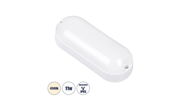 HOMIE 61001 LED Πλαφονιέρα Οροφής - Τοίχου Οβάλ 11W 939lm 150° AC 220-240V Αδιάβροχο IP65 Μ17 x Π7 x Υ4.5cm Φυσικό Λευκό 4500K - 3 Years Warranty