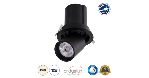 VIRGO-M 60308 Χωνευτό LED Spot Downlight TrimLess Φ11cm 12W 1560lm 36° AC 220-240V IP20 Φ11cm x Υ11.5cm - Στρόγγυλο - Μαύρο - Φυσικό Λευκό 4500K - Bridgelux COB - 5 Years Warranty