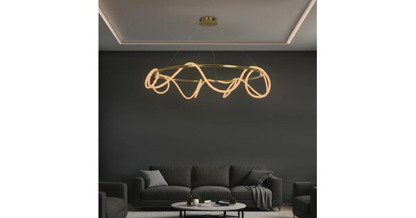 kelvo® GLOW KLV-101-0165 Κρεμαστό Φωτιστικό Οροφής LED 100W 10000lm 360° AC 220-240V IP20 Ρυθμιζόμενο Λευκό CCT με Χειριστήριο από 2700K έως 6000K Dimmable - Lumileds SMD Chip - Χρυσό Πλατίνα - Μ150 x Π150 x Υ100cm - 3 Χρόνια Εγγύηση