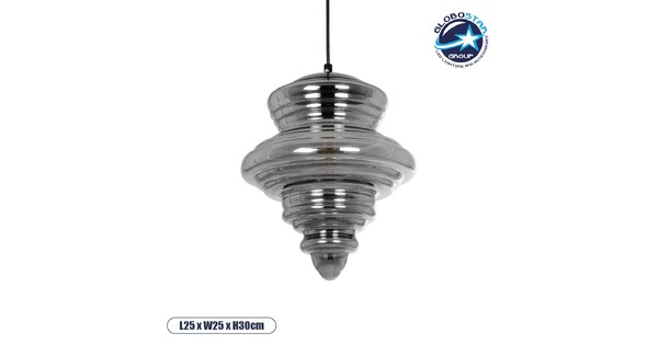 CORTE 206-0028 Μοντέρνο Κρεμαστό Φωτιστικό Οροφής με Ντουί 1 x E27 AC 220-240V IP20 - Μαύρο Φιμέ - Μ25 x Π25 x Υ30cm