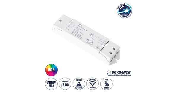 71547 V3-L SKYDANCE DC RF 2.4Ghz Dimmer High Speed Controller & Push Dimming 3 Κανάλια DC 12-48V 3 x 6A 288W - Max 18.5A 288W - IP20 Μ17.5 x Π4.5 x Υ2.5cm - 5 Years Warranty