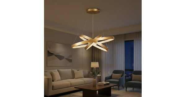 kelvo® NEMESIS KLV-101-0222-V2 Κρεμαστό Φωτιστικό Οροφής LED 120W 12000lm 180° AC 220-240V IP20 Ρυθμιζόμενο Λευκό CCT με Χειριστήριο από 2700K έως 6000K Dimmable - Lumileds SMD Chip - Χρυσό Πλατίνα - Μ80 x Π80 x Υ80cm - 3 Χρόνια Εγγύηση