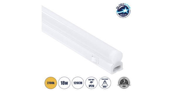 TUBO 60792 Γραμμικό Φωτιστικό Οροφής Linear LED Τύπου T5 Επεκτεινόμενο 18W 1728lm 180° AC 220-240V IP20 Πάγκου Κουζίνας με Διακόπτη On/Off Μ120 x Π2.2 x Υ3.5cm Θερμό Λευκό 2700K - Λευκό - 3 Years Warranty