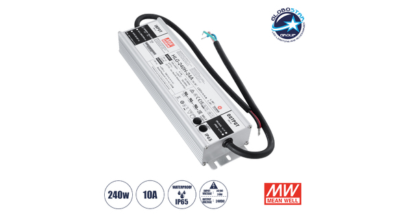 HLG-240H-24A 90793 MEANWELL Αδιάβροχο Ρυθμιζόμενο Μεταλλικό Τροφοδοτικό SELV για Προϊόντα LED 240W 10A - AC 220-240V σε DC 24V - Ρυθμιζόμενο από 22.4VDC έως 25.6VDC - Αδιάβροχο IP65 Μ24.4 x Π6.8 x Υ3.88cm - 3 Years Warranty