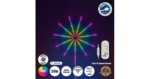 DIGIFRWORKS 90339 Σετ Ψηφιακής LED RGB Ταινίας 5 Μέτρων με Ψηφιακό Controller με WiFi Smart APP & Ασύρματο Χειριστήριο RF 2.4Ghz - LED SMD 5050 50W/Σετ 156LED/Σετ 156PIXEL/Σετ 3000lm/Σετ 120° DC 5V με USB 2.0 IP20 Πολύχρωμο RGB - Dimmable - Μ205 x Π105 x Υ1.5cm - 2 Χρόνια Εγγύηση