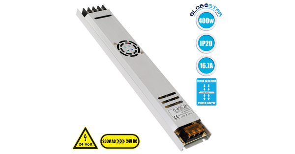 73019 Μεταλλικό Τροφοδοτικό PELV Ultra Slim για Προϊόντα LED 400W 16.7A - AC 220-240V σε DC 24V - IP20 Μ31 x Π5.4 x Υ2.3cm - 3 Years Warranty