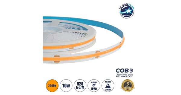 BEE 70353 Ταινία LED 10W/m 800lm/m 120° DC 24V IP20 528 x COB Chip/m Ultra Θερμό Λευκό 2200K Dimmable - Μ500 x Π1 x Υ0.2cm - Ρολό 5 Μέτρων - 5 Χρόνια Εγγύηση