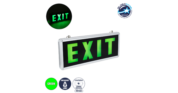 75663 Κρεμαστό Φωτιστικό Ένδειξης EXIT LED 1W AC 220-240V Μονής Όψης με Επαναφορτιζόμενη Μπαταρία 350mAh - 120 Λεπτά Αυτονομία - IP20 - Σώμα Αλουμινίου - Μ35 x Π14 x Υ3.3cm - Πράσινο