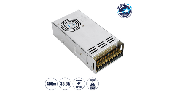 73037 Μεταλλικό Τροφοδοτικό PELV για Προϊόντα LED 400W 33.3A - AC 220-240V σε DC 12V - IP20 - Μ20 x Π10 x Υ5cm - 3 Χρόνια Εγγύηση