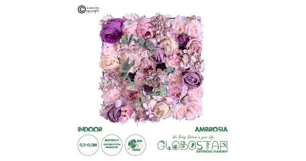 Artificial Garden AMBROSIA 20265 Τεχνητό Διακοσμητικό Πάνελ Λουλουδιών - Κάθετος Κήπος σύνθεση Αμβροσία Μ50 x Π50 x Υ9cm