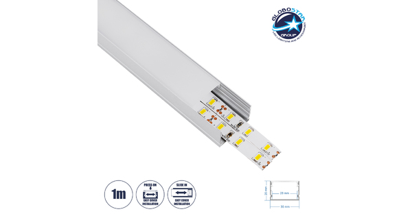 SURFACE-PROFILE 70824-1M Προφίλ Αλουμινίου - Βάση & Ψύκτρα Ταινίας LED με Λευκό Γαλακτερό Κάλυμμα - Επιφανειακή Χρήση - Πατητό Κάλυμμα - Ασημί - 1 Μέτρο - Μ100 x Π3 x Υ2cm
