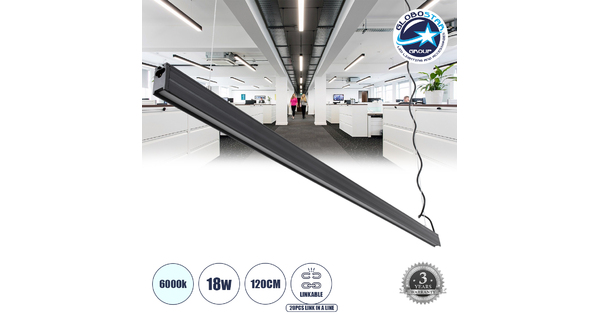 OFFICE 61023-1 Γραμμικό Κρεμαστό Φωτιστικό Linear LED CCT 18W 2230lm 120° AC 220-240V Μ120 x Π2 x Υ4cm Ψυχρό Λευκό 6000K - Μαύρο