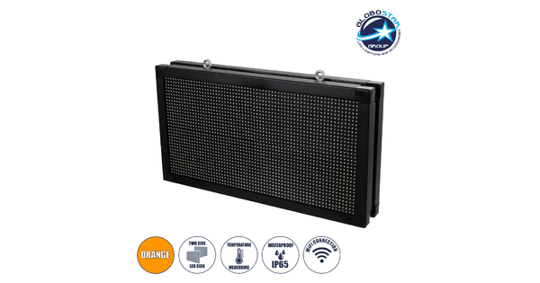 DISPLAY 90799 LED Scrolling Display 64x32cm - Κυλιόμενη Ψηφιακή Πινακίδα / Επιγραφή Διπλής Όψης P10 LED SMD AC 220-240V - Λειτουργία μέσω Wi-Fi με Εφαρμογή APP - Αισθήτηρας Θερμοκρασίας και Υγρασίας - Αδιάβροχο IP65 - Μ70 x Π11 x Υ38.5cm - Πορτοκαλί - 1 Χρόνο Εγγύηση
