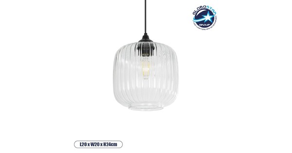 MELONI 206-0013 Μοντέρνο Κρεμαστό Φωτιστικό Οροφής με Ντουί 1 x E27 AC 220-240V IP20 - Διάφανο - Μ20 x Π20 x Υ24cm