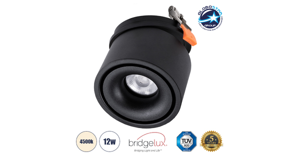 OMEGA-R 60296 Χωνευτό LED Spot Downlight TrimLess Φ10cm 12W 1560lm 36° AC 220-240V IP20 Φ10 x Υ8.2cm - Στρόγγυλο - Μαύρο - Φυσικό Λευκό 4500K - Bridgelux COB - 5 Years Warranty