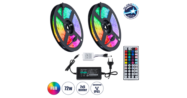 70418 Σετ Ταινία LED RGB SMD 5050 10m (2x5M) 7.2W/m 30LED/m 576 lm/m 120° DC 12V με Τροφοδοτικό & Ασύρματο Τηλεχειριστήριο Αδιάβροχη IP65