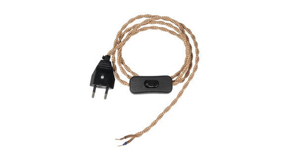  WHIP 77672 Μοντέρνο DIY Πλεκτό Καλώδιο με Ντουί 1 x E27, Διακόπτη On/Off & Πρίζα AC 220-240V IP20 - Καφέ & Μαύρο - Μ150 x Π2.7 x Υ1.9cm