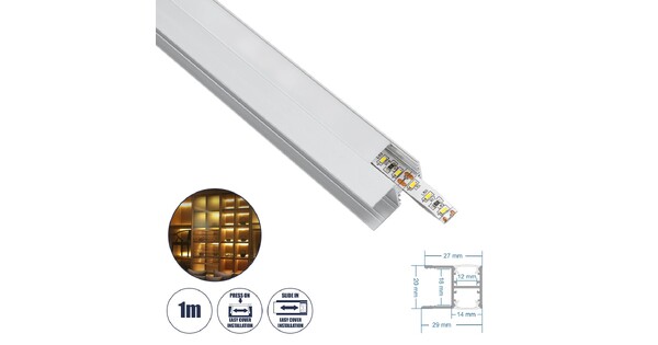 ALP-R-SHELF DODA 70814-1M Χωνευτό Προφίλ Αλουμινίου Ειδικό για Φωτισμό Ραφιού 18mm με Λευκό Γαλακτερό Πατητό Κάλυμμα για Ταινίες LED IP20 - Ασημί - Μ100 x Π1.5 x Υ2cm
