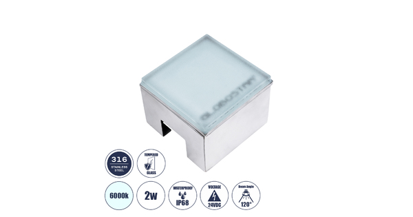 CYBOLITHOS 60366 Χωνευτό Φωτιστικό Σποτ Δαπέδου LED 2W 270lm 120° DC 24V Αδιάβροχο IP68 IK06 Μ10 x Π10 x Υ8cm 6000K Dimmable - Tempered Γαλακτερό Γυαλί & Ανοξείδωτο Ατσάλι - Bridgelux Chip - 3 Χρόνια Εγγύηση