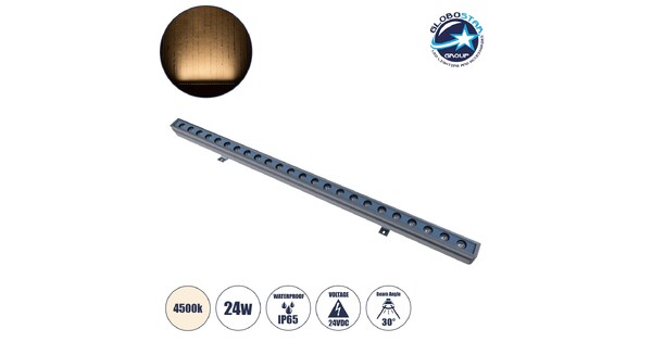 WASHER-MARGO 90152 Μπάρα Φωτισμού Wall Washer LED 24W 2760lm 30° DC 24V Αδιάβροχο IP65 Φυσικό Λευκό 4500K Dimmable - Γκρι Ανθρακί - Μ100 x Π4 x Υ5cm - 3 Χρόνια Εγγύηση