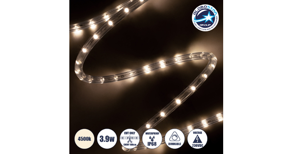 70601 Φωτοσωλήνας LED DIODE 1m 3.9W/m 36LED/m 176lm/m 360° DC 230V Αδιάβροχος IP68 Φυσικό Λευκό 4500K Dimmable