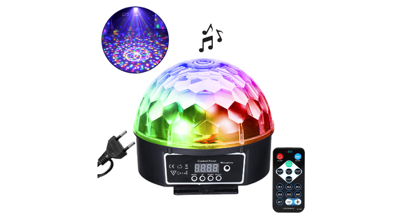 79602 LED Party Disco Μπάλα με Περιστρεφόμενα Φωτορυθμικά Εφέ Πολύχρωμη RGB DMX512 20W με Sound Control Activated Εφέ και με Ασύρματο Χειριστήριο AC 230V IP20 Φ17 x Υ15cm