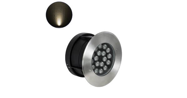 UNDERGROUND-SINA 90571 Χωνευτό Φωτιστικό Σποτ Δαπέδου LED 18W 1620lm 15° DC 24V Αδιάβροχο IP68 Φ20 x Υ11cm Θερμό Λευκό 2700K - Ανοξείδωτο Ατσάλι - 3 Χρόνια Εγγύηση