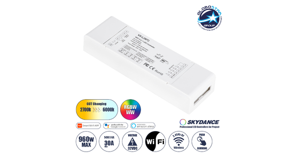 71470 V5-L SKYDANCE DC WiFi & RF 2.4Ghz Dimmer High Speed Controller 5 Καναλιών DC 12-48V 5 x 6A 288W - Max 30A 1440W - IP20 Μ18 x Π5.7 x Υ2.8cm - 5 Years Warranty