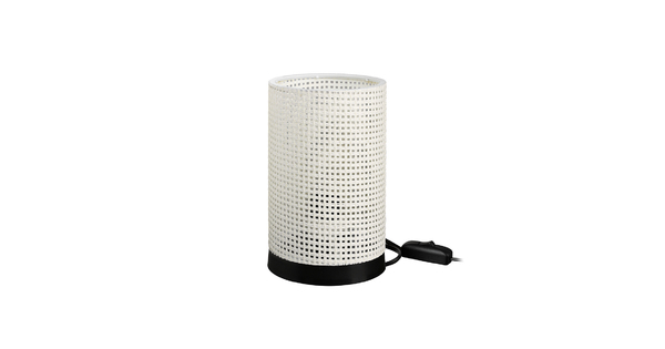 CYLINDER 203-0184 Μοντέρνο Επιτραπέζιο Φωτιστικό Μονόφωτο 1 x E27 IP20 Μαύρη Βάση με Λευκό Διάτρητο Υφασμα - Μ14 x Π14 x Υ21cm