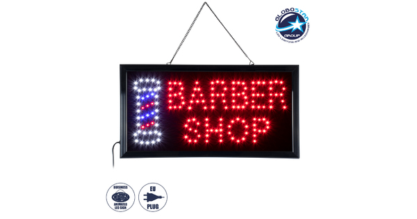 75693 Φωτιστικό Ταμπέλα Φωτεινή Επιγραφή LED Σήμανσης BARBER SHOP 3W AC 230V με Διακόπτη On/Off Κόκκινο - Μπλε - Λευκό