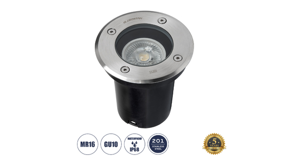 GIGO 60361 Χωνευτό Στρόγγυλο Σποτ Δαπέδου για Λάμπα MR16 με Ντουί GU10 - Αδιάβροχο IP68 - IK09 - Ανοξείδωτο Ατσάλι / Stainless Steel 201 - Tempered Glass - Φ11 x Υ11.5cm - Nickel Ματ - 5 Years Warranty