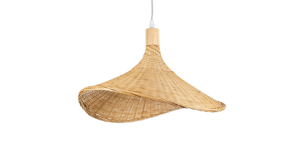 CUBA 01717 Vintage Κρεμαστό Φωτιστικό Οροφής Μονόφωτο Μπεζ Ξύλινο Bamboo Φ43 x Y30cm