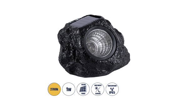 71509 Αυτόνομο Ηλιακό Φωτιστικό LED SMD 1W 100lm με Ενσωματωμένη Μπαταρία 600mAh - Φωτοβολταϊκό Πάνελ με Αισθητήρα Ημέρας-Νύχτας Αδιάβροχο IP65 Διακοσμητική Πέτρα - Βράχος Κήπου Θερμό Λευκό 2700K
