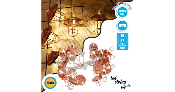 79809 Διακοσμητική Γιρλάντα Bronze Lamp 5 Μέτρα - 20 LED 6W AC 230V με EU Πριζα & Διάφανο Καλώδιο IP20 Θερμό Λευκό 2700K Μ5m
