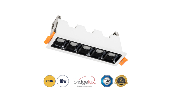 LUMINAR SUPERIOR 60319 Χωνευτό LED Spot Downlight TrimLess 10W 1350lm 36° AC 220-240V IP20 Μ14.8 x Π4.3 x Υ4.5cm - Λευκό με Μαύρο Κάτοπτρο - Θερμό Λευκό 2700K - Bridgelux High Lumen Chip Gen2 - TÜV Certified Driver - 5 Years Warranty
