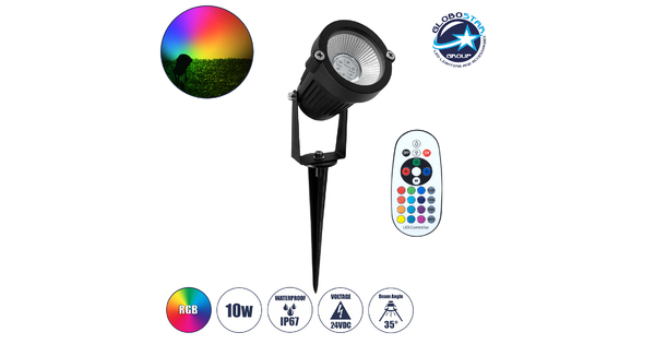 75588 Προβολάκι Κήπου Καρφωτό - Δαπέδου Epistar 5050 SMD LED 10W 1000lm 35° DC 24V με Ασύρματο Χειριστήριο 2.4Ghz Αδιάβροχο IP67 Πολύχρωμο RGB Dimmable