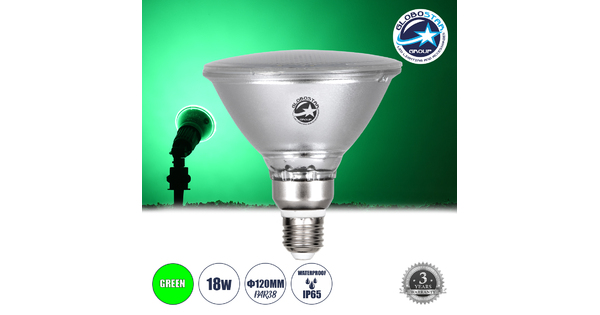 60230 Λάμπα LED E27 PAR38 Κήπου Σκληρού Υάλου 18W 1200lm 60° AC 220-240V IP65 Φ12 x Υ13cm Πράσινο