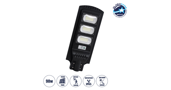 STREETA 85343 Professional LED Solar Street Light Αυτόνομο Ηλιακό Φωτιστικό Δρόμου 90W 900lm 144 x LED SMD 5730 με Ενσωματωμένο Φωτοβολταϊκό Panel 6V 12W & Επαναφορτιζόμενη Μπαταρία Li-ion 3.2V 12000mAh με Αισθητήρα Ημέρας-Νύχτας & PIR Αισθητήρα Κίνησης - Αδιάβροχο IP65