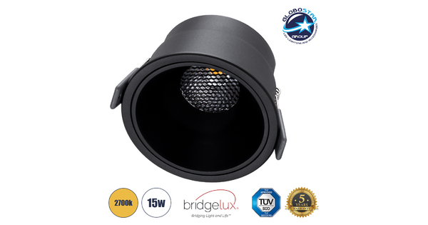 PLUTO-B 60263 Χωνευτό LED Spot Downlight TrimLess Φ10.4cm 15W 1875lm 38° AC 220-240V IP20 Φ10.4 x Υ6.5cm - Στρόγγυλο - Μαύρο & Anti-Glare HoneyComb - Θερμό Λευκό 2700K - Bridgelux COB - 5 Years Warranty