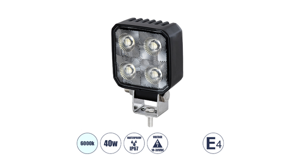 85334 E4 Mark Vehicle & Forklift Work Lights - Φώτα Εργασίας για Οχήματα Περονοφόρα - Κλάρκ LED 40W DC 10-30V Αδιάβροχο IP67 Ψυχρό Λευκό 6000K Μ7.5 x Π3.5 x Υ11cm