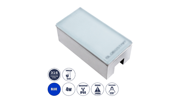 CYBOLITHOS 60952 Χωνευτό Φωτιστικό Σποτ Δαπέδου LED 4W 400lm 120° DC 24V Αδιάβροχο IP68 IK06 Μ20 x Π10 x Υ8cm Μπλε Dimmable - Tempered Γαλακτερό Γυαλί & Ανοξείδωτο Ατσάλι - Bridgelux Chip - 3 Χρόνια Εγγύηση