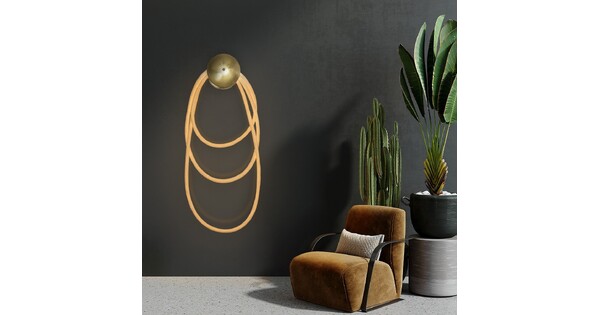 kelvoGLOW 61677 Μοντέρνο Φωτιστικό Τοίχου - Απλίκα LED 60W 6000lm 360° AC 220-240V IP20 Ρυθμιζόμενο Λευκό CCT με Χειριστήριο από 2700K έως 6000K Dimmable - Lumileds SMD Chip - Χρυσό Πλατίνα & Λευκό Νήμα - Μ40 x Π15 x Υ110cm - 3 Χρόνια Εγγύηση