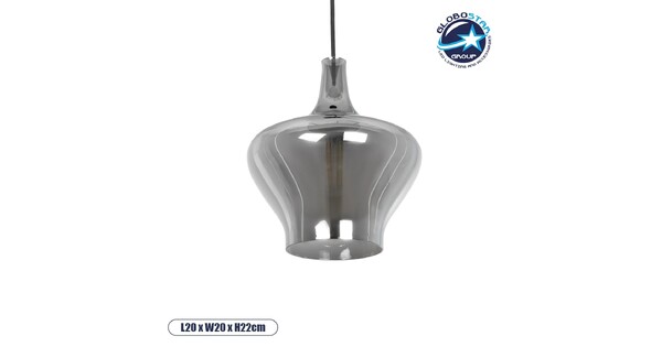 OVOCE 206-0032 Μοντέρνο Κρεμαστό Φωτιστικό Οροφής με Ντουί 1 x E27 AC 220-240V IP20 - Μαύρο Φιμέ - Μ20 x Π20 x Υ22cm
