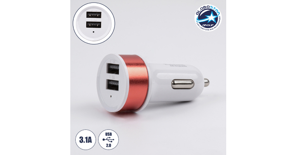 S-90991 Ροζ Φορτιστής Αυτοκινήτου DC 12-24V με 2 Εξόδους USB DC 5V 1.0Α & 2.1A