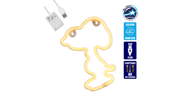 78578 Φωτιστικό Ταμπέλα Φωτεινή Επιγραφή NEON LED Σήμανσης SNOOPY 5W με Καλώδιο Τροφοδοσίας USB - Μπαταρίας 3xAAA (Δεν Περιλαμβάνονται) - Θερμό Λευκό 2700K