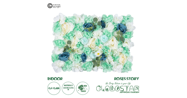 Artificial Garden ROSES STORY BLUE 78334 Τεχνητό Διακοσμητικό Πάνελ Λουλουδιών - Κάθετος Κήπος σύνθεση Αμβροσία Μ60 x Π40 x Υ6cm