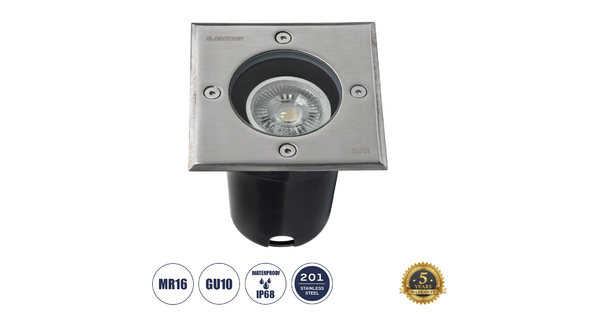 GIGO 60362 Χωνευτό Τετράγωνο Σποτ Δαπέδου για Λάμπα MR16 με Ντουί GU10 - Αδιάβροχο IP68 - IK09 - Ανοξείδωτο Ατσάλι / Stainless Steel 201 - Tempered Glass - Μ11 x Π11 x Υ11.5cm - Nickel Ματ - 5 Years Warranty