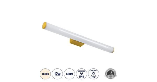 MABEL 60429 Μοντέρνο Φωτιστικό Τοίχου - Απλίκα Καθρέπτη Μπάνιου - Πίνακα LED 12W 1400lm 270° AC 220-240V IP44 Μ60 x Π10 x Υ5cm - Φυσικό Λευκό 4500K - Χρυσό